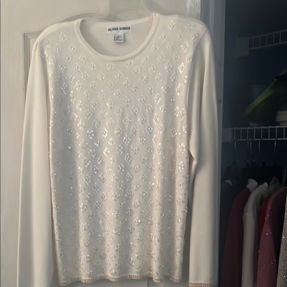 Alfred Dunner White Sequin Women's Top